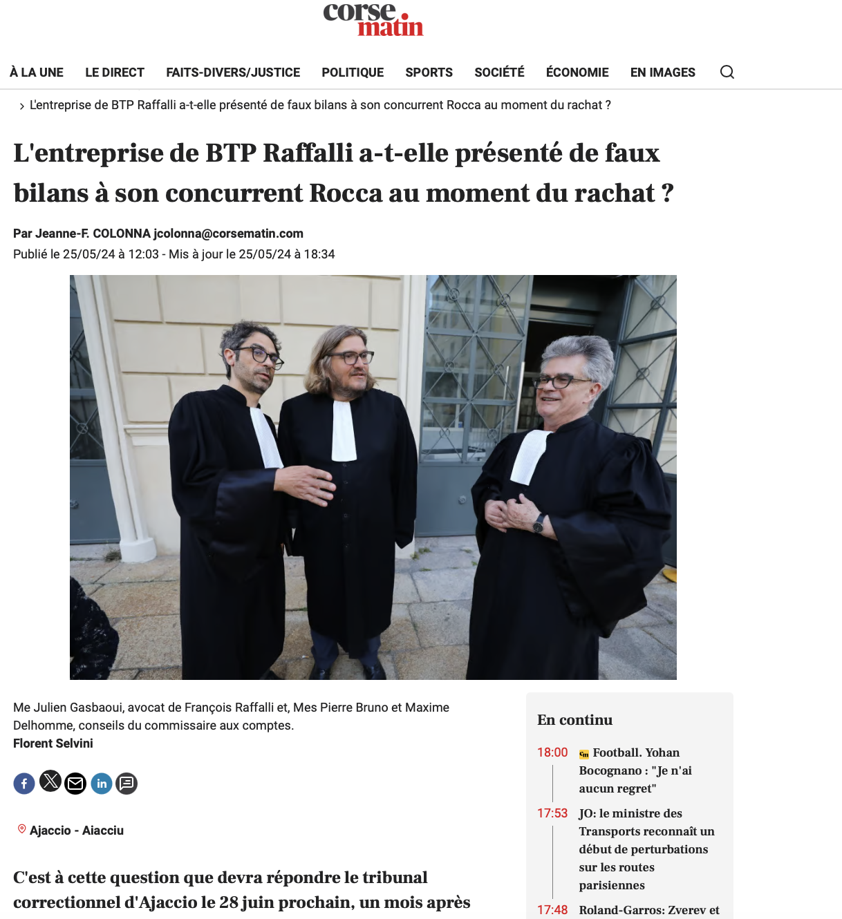 Gasbaoui Avocats - L'entreprise de BTP Raffalli a-t-elle présenté de faux bilans à son concurrent Rocca au moment du rachat ?