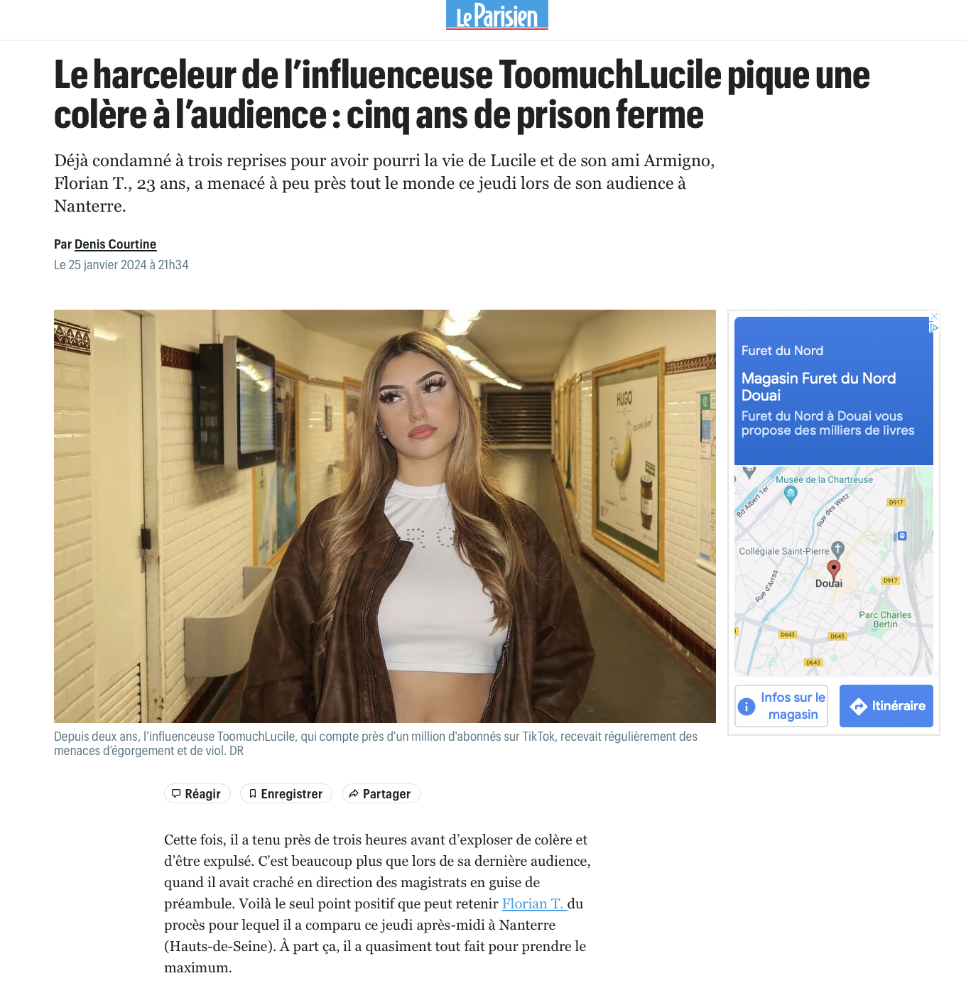 Le harceleur de l’influenceuse ToomuchLucile pique une colère à l’audience : cinq ans de prison ferme